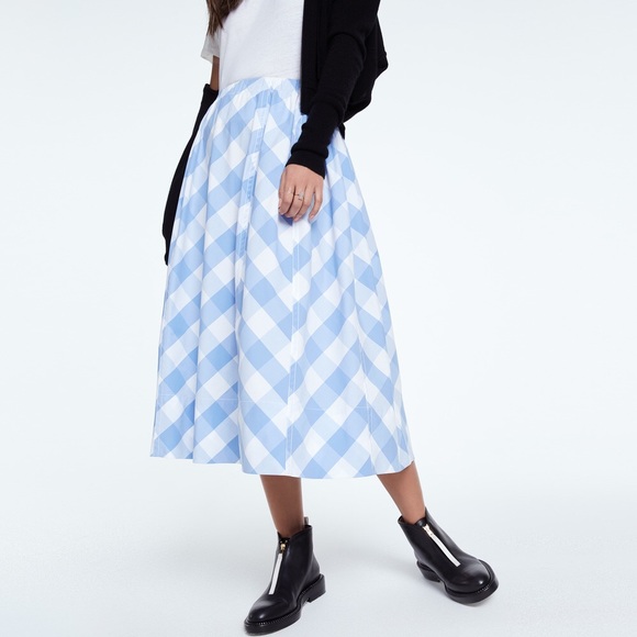 New Marni blue gingham cotton poplin midi skirt 44